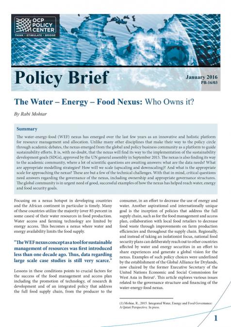 The Water – Energy – Food Nexus: Who Owns It?